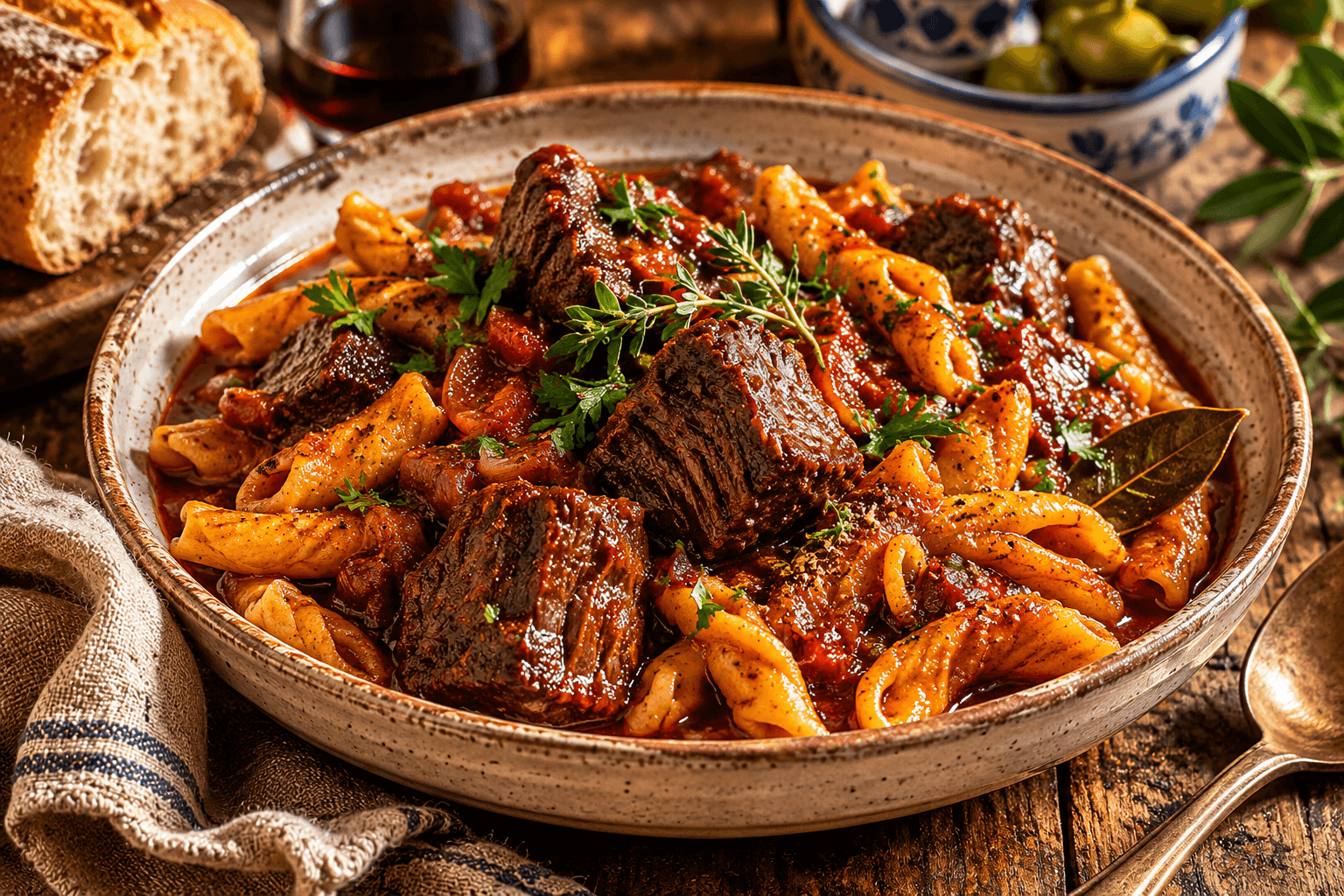 Braised Beef with Herisia Pasta