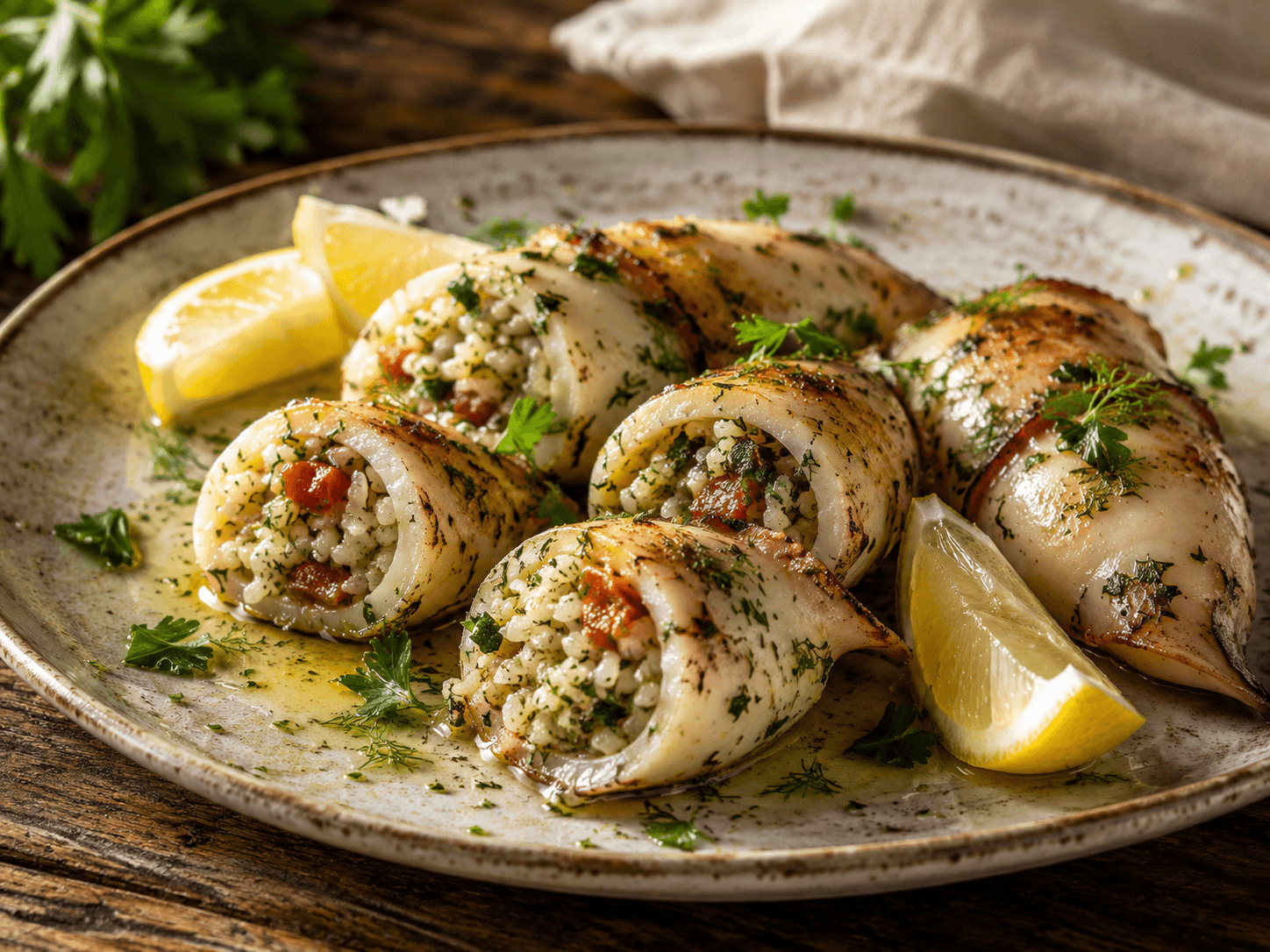 Stuffed Calamari with Herbs and Rice