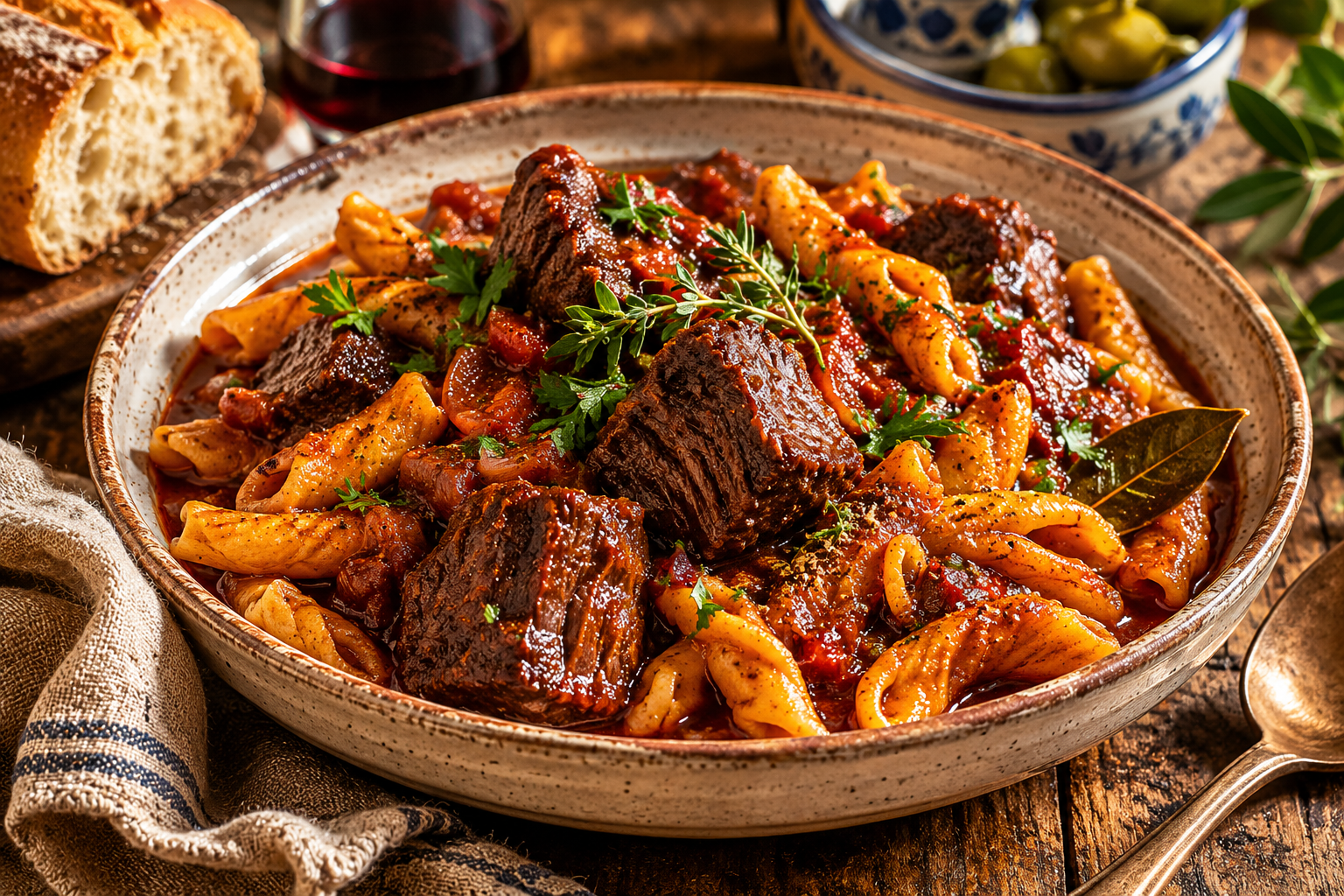 Braised Beef with Herisia Pasta